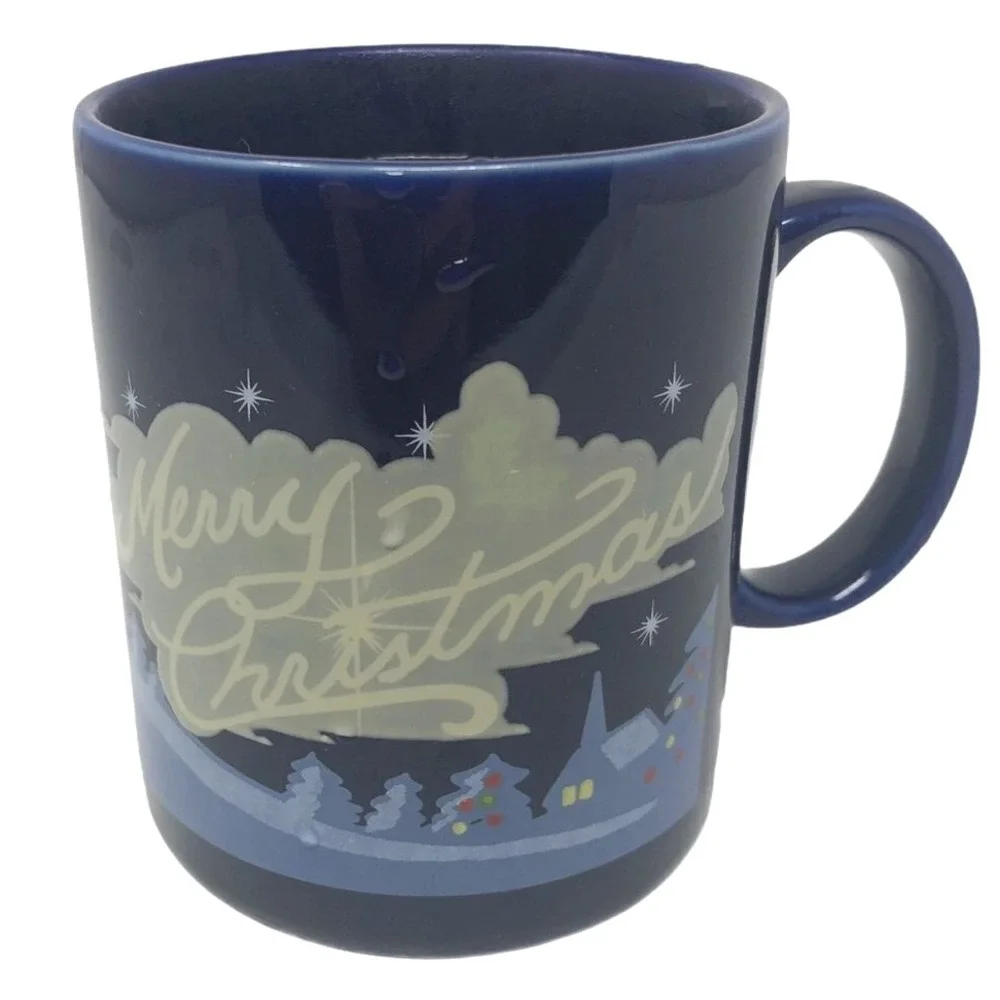 Merry Christmas Blue Coffee Mug Tea‎ Cup Trees Darkens with Heat